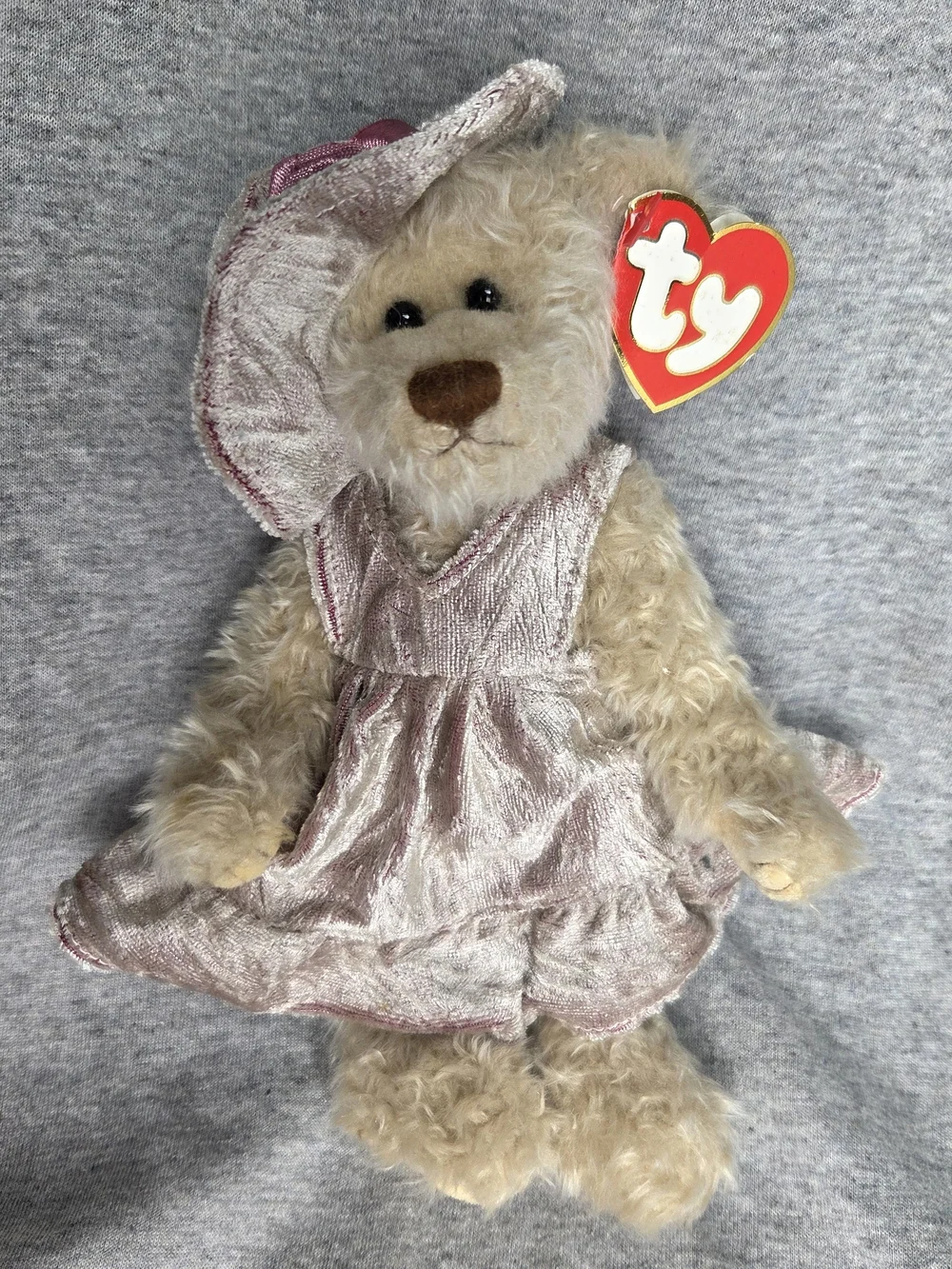 Ty Attic Treasures Darlene Plush Bear in Shimmery Light Pink Dress and Hat